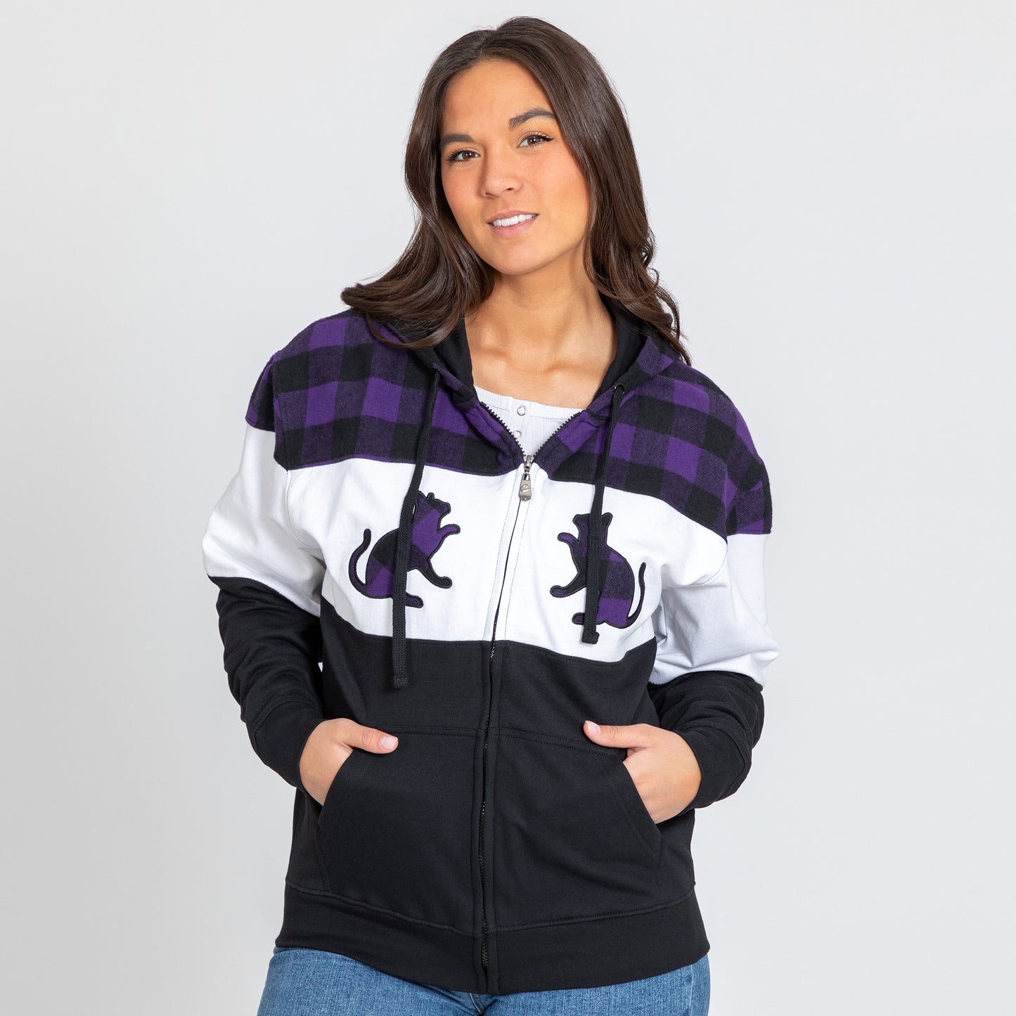 Paw Print Plaid Zip Hoodie