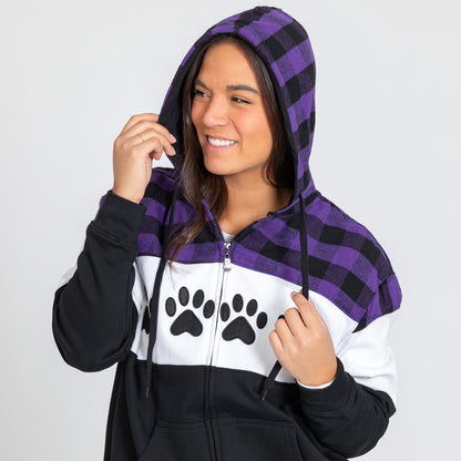 Paw Print Plaid Zip Hoodie