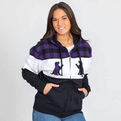 Paw Print Plaid Zip Hoodie