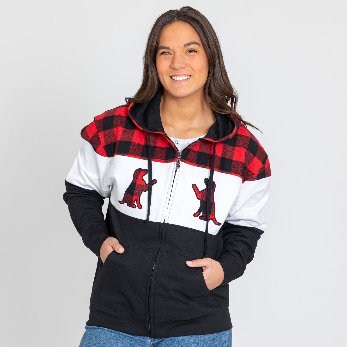 Paw Print Plaid Zip Hoodie