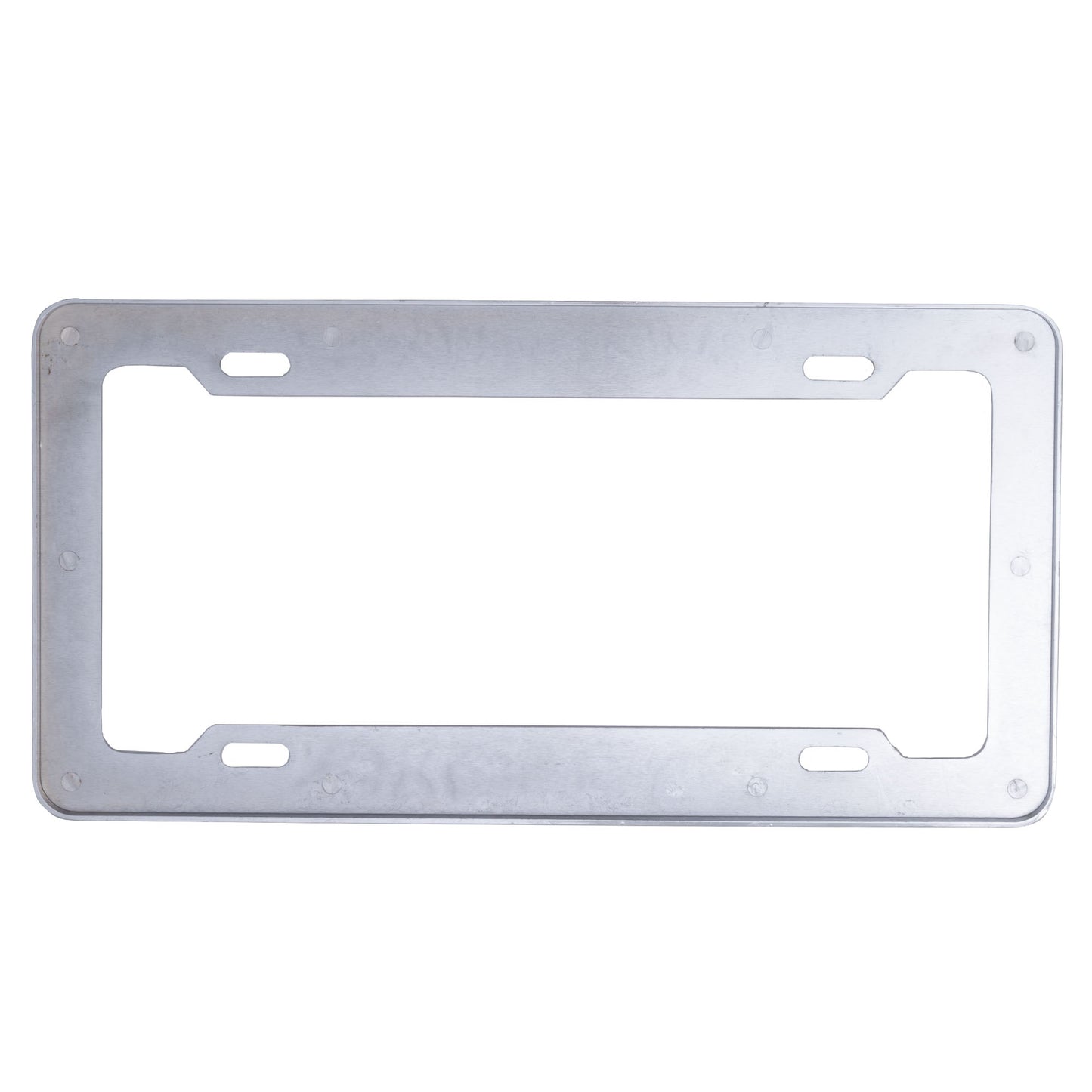 Metallic license plate frame on a white background