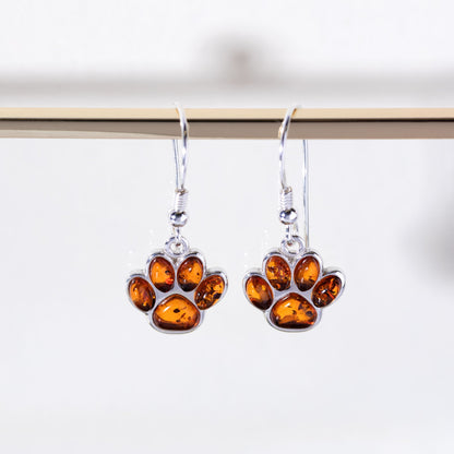 Sterling & Amber Paw Print Earrings