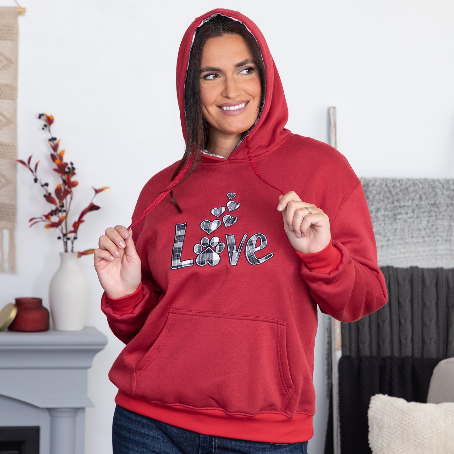 Plaid Love & Paw Hooded Sweatshirt