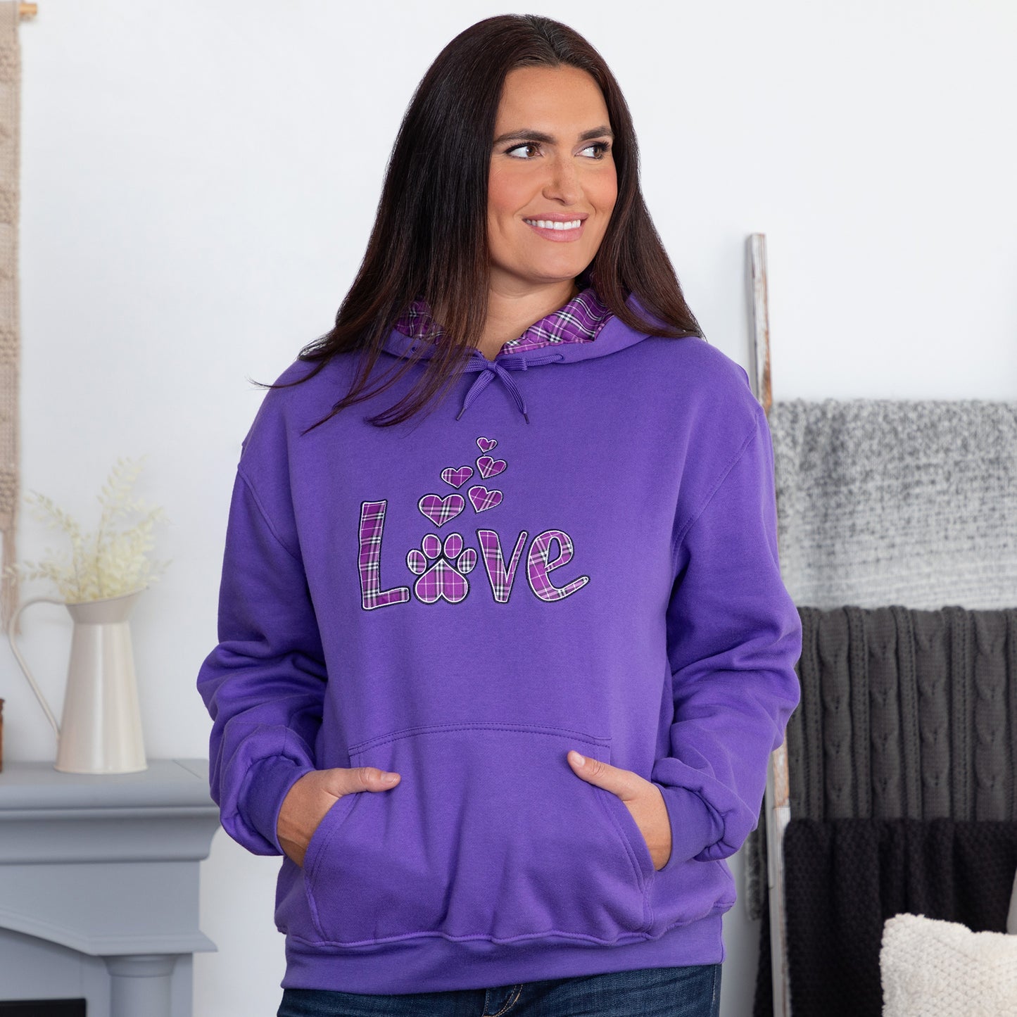 Plaid Love & Paw Hooded Sweatshirt