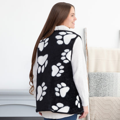 Paw Print Plush Sherpa Fleece-Lined Vest