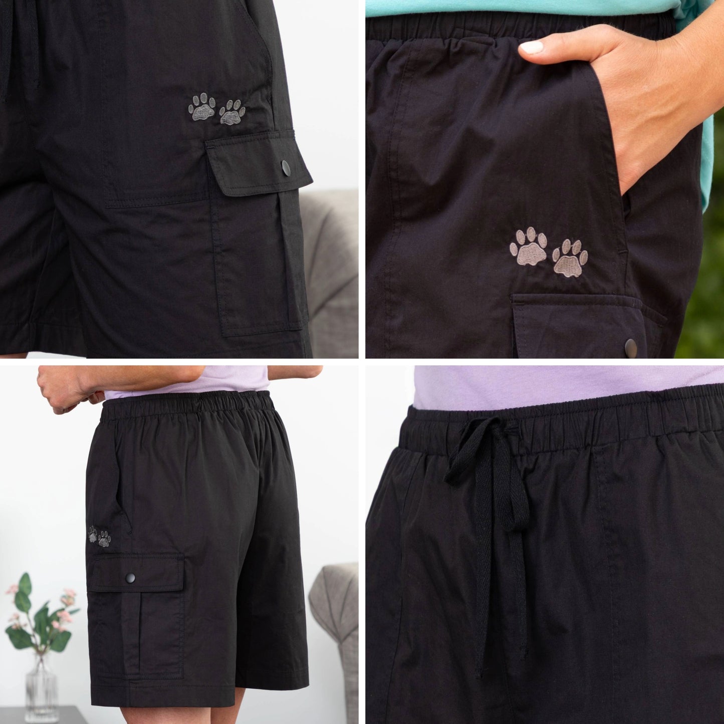 Paw Print Cargo Canvas Shorts