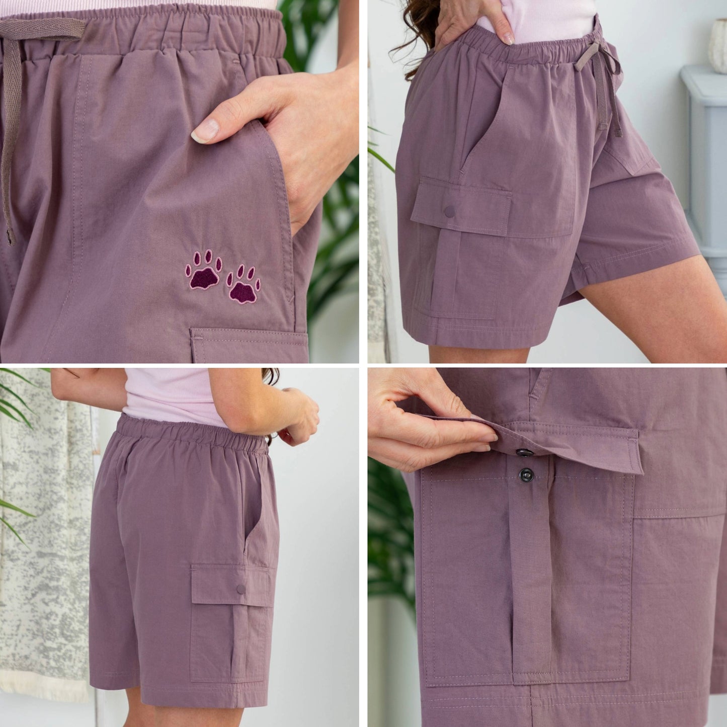 Paw Print Cargo Canvas Shorts