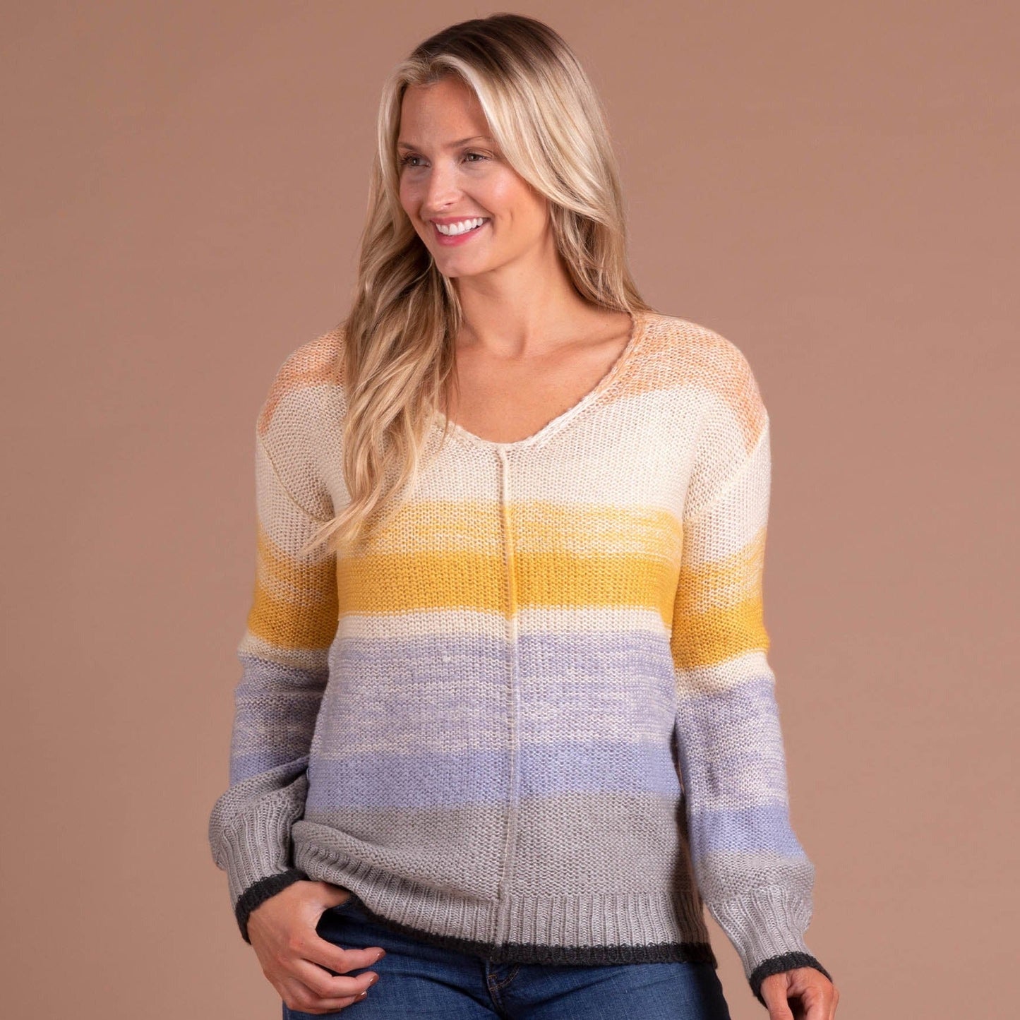 Colorful Stripes Pullover V-Neck Sweater