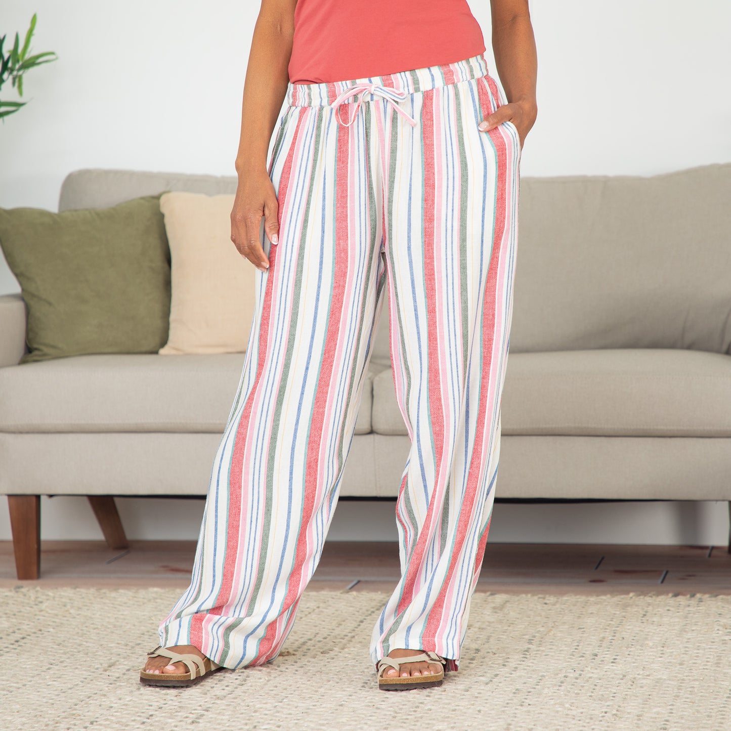 Women's Striped High-Rise Wide-Leg Pants