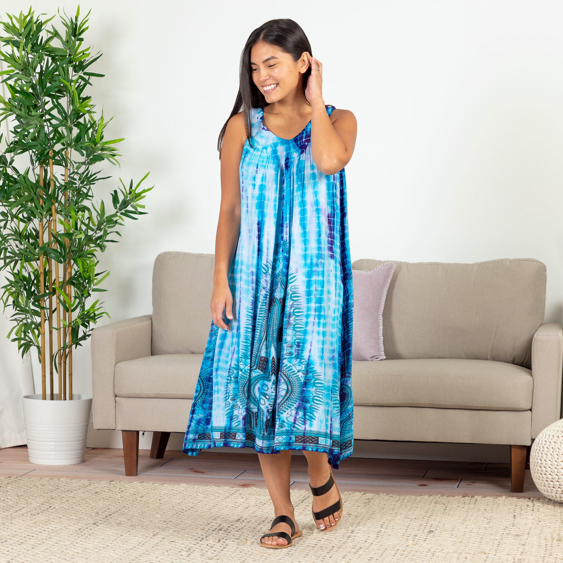Tie-Dye Midi Tank Dress | Fair Trade - Blue - 3X Tie-Dye Midi Tank Dress | Fair Trade - Blue - 3X