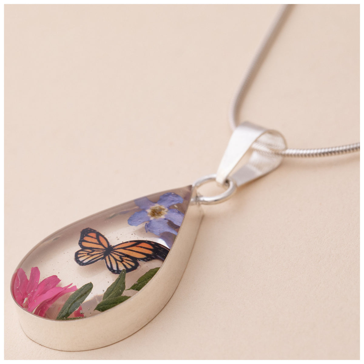 Real Flowers & Sterling Necklace