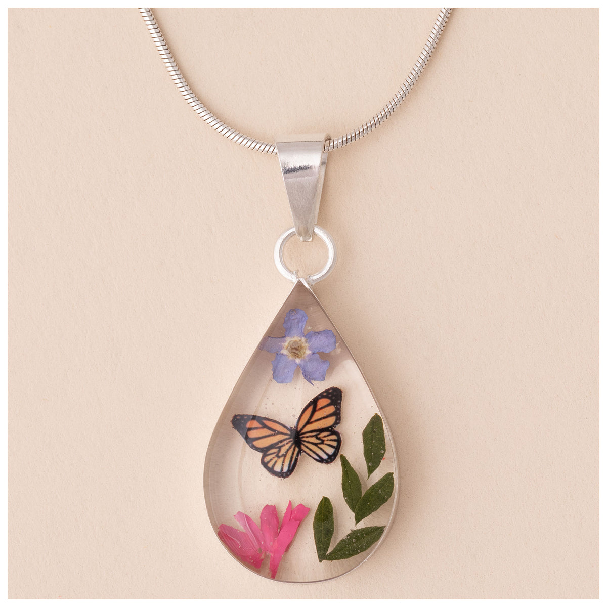 Real Flowers & Sterling Necklace