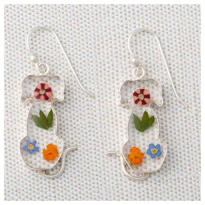 Real Flowers & Sterling Dog Earrings