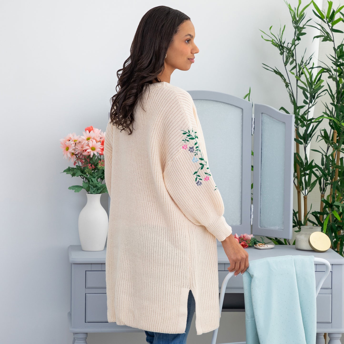 Paw Floral Vine Accented Cardigan