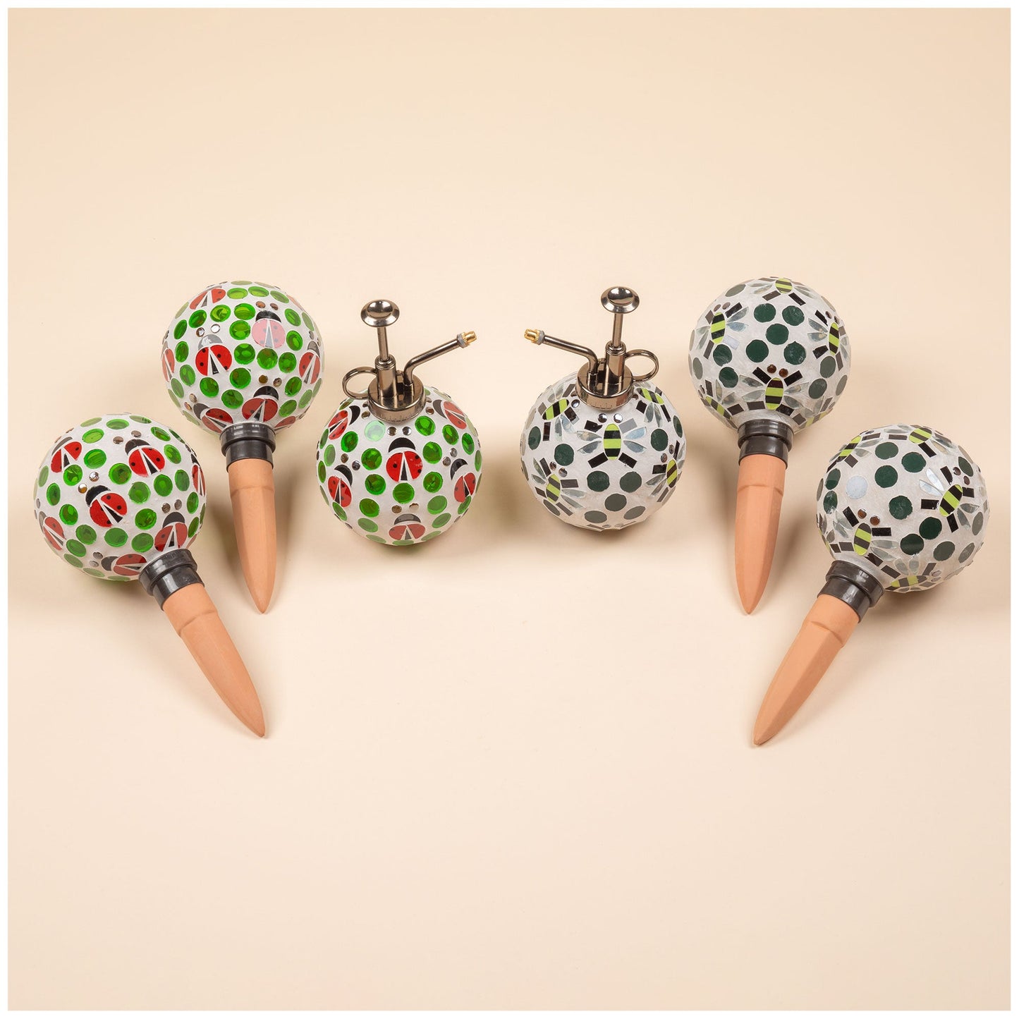 Mosaic Glass Plant Watering Globe & Mister - Set of 3