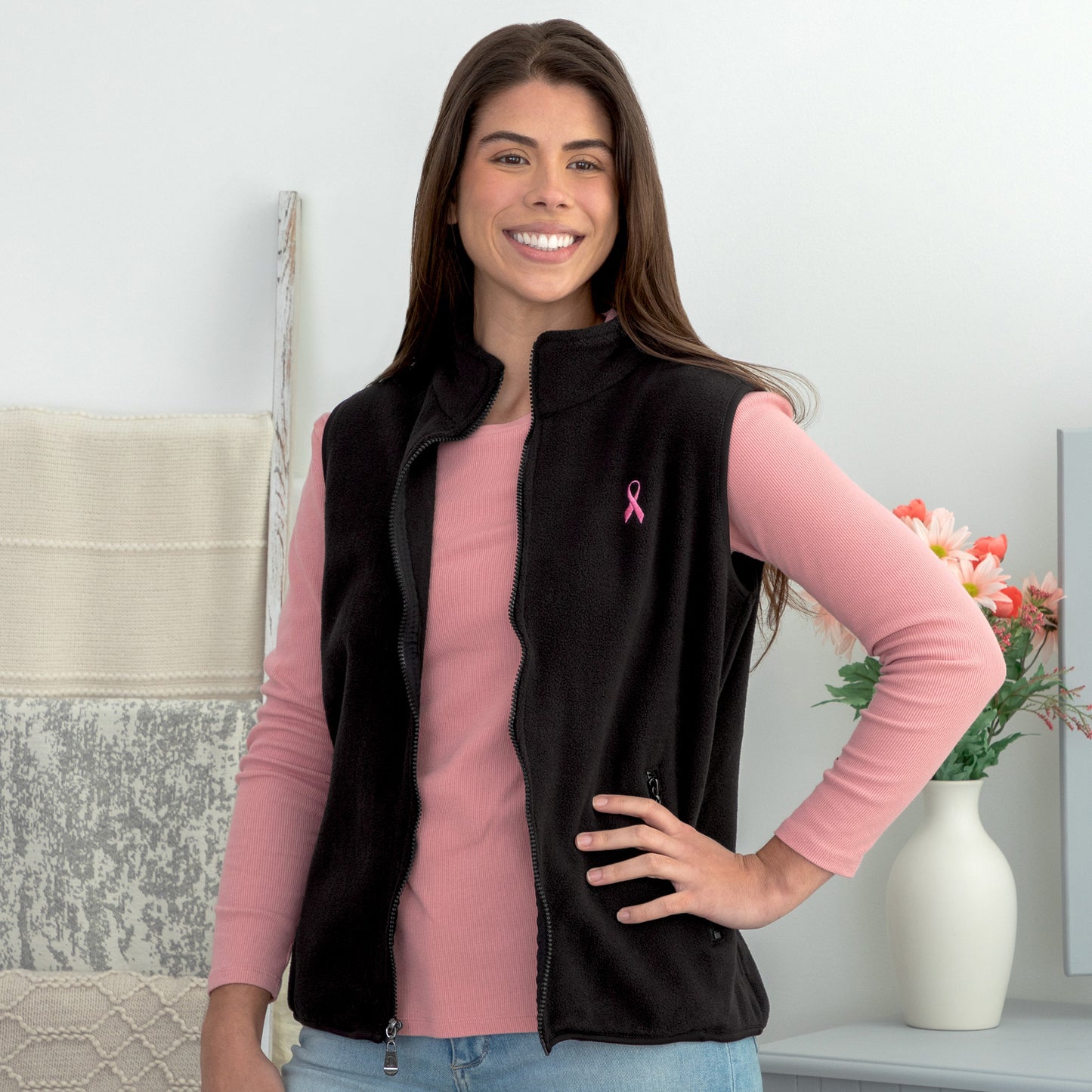 Pink Ribbon Fleece Vest