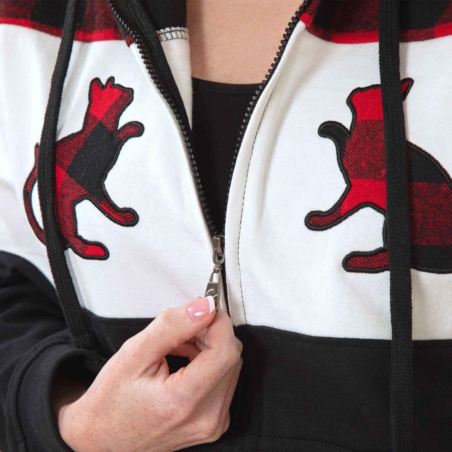 Paw Print Plaid Zip Hoodie