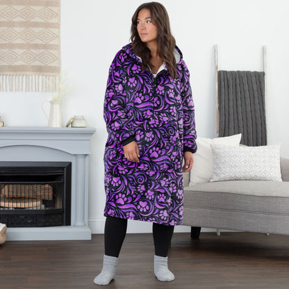 Super Cozy&trade; Paw Print Half Zip Blanket Hoodie with Kangaroo Pocket