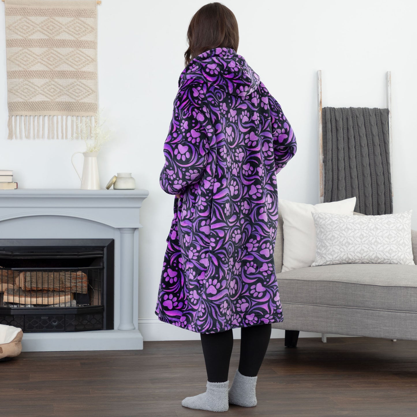 Super Cozy&trade; Paw Print Half Zip Blanket Hoodie with Kangaroo Pocket