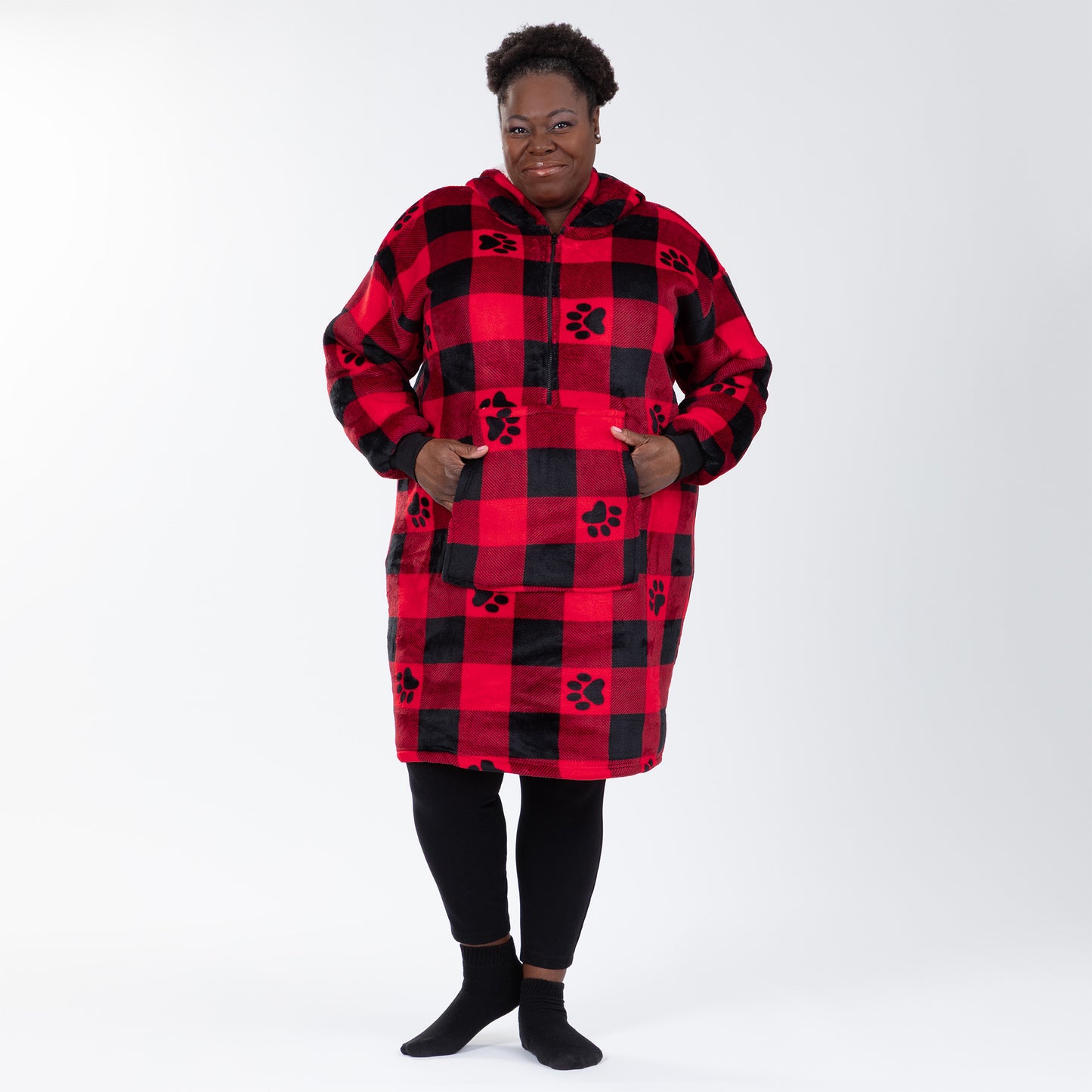 Super Cozy&trade; Paw Print Half Zip Blanket Hoodie with Kangaroo Pocket