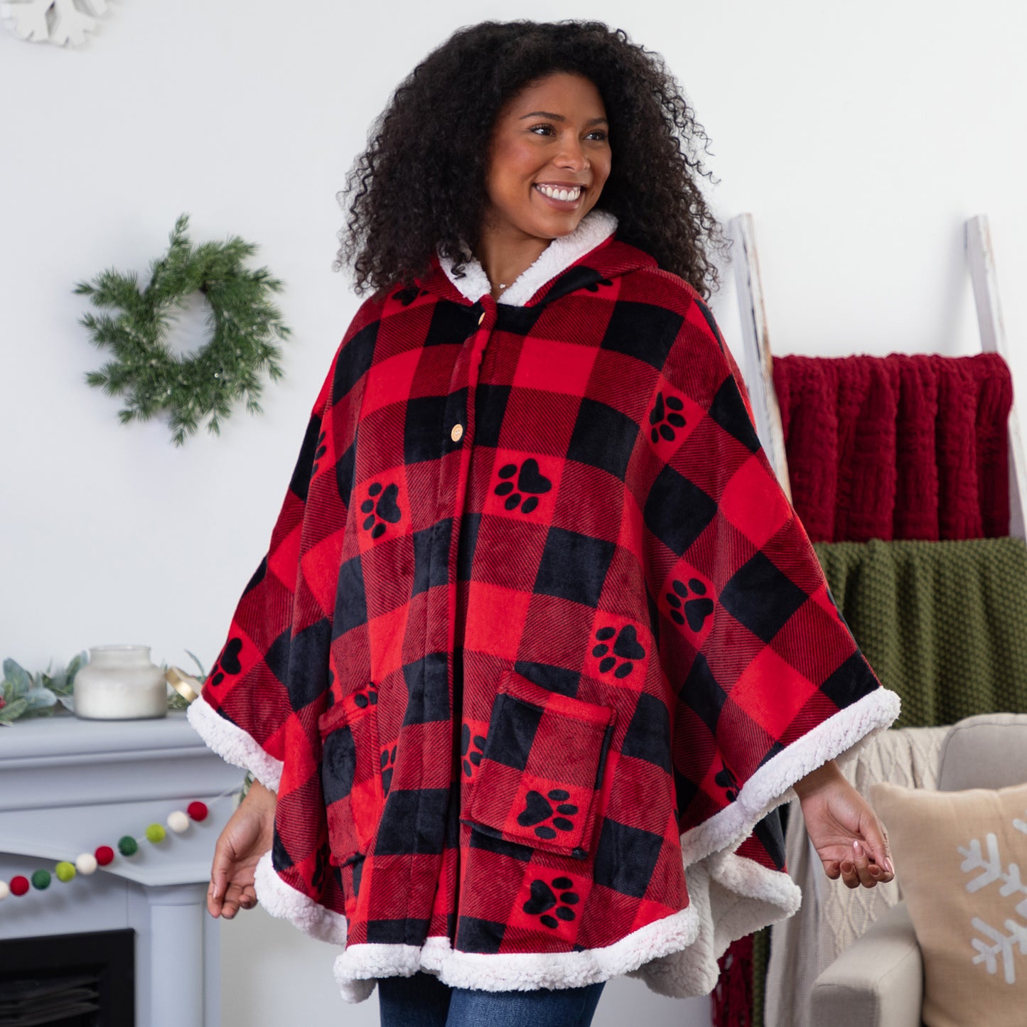 Super Cozy&trade; Paw Print Blanket Hoodie Cape