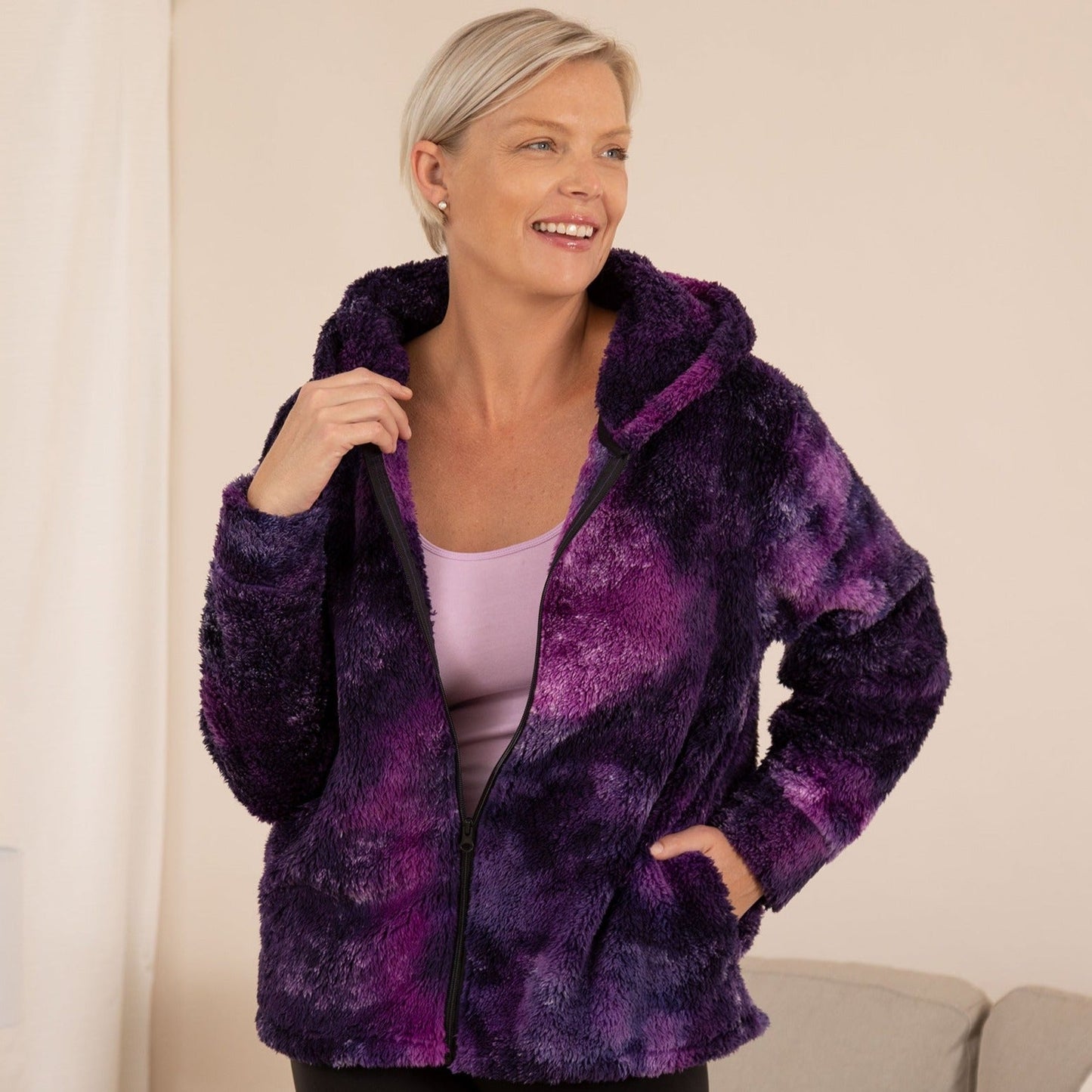 Purple Tie-Dye Fleece Hooded Jacket