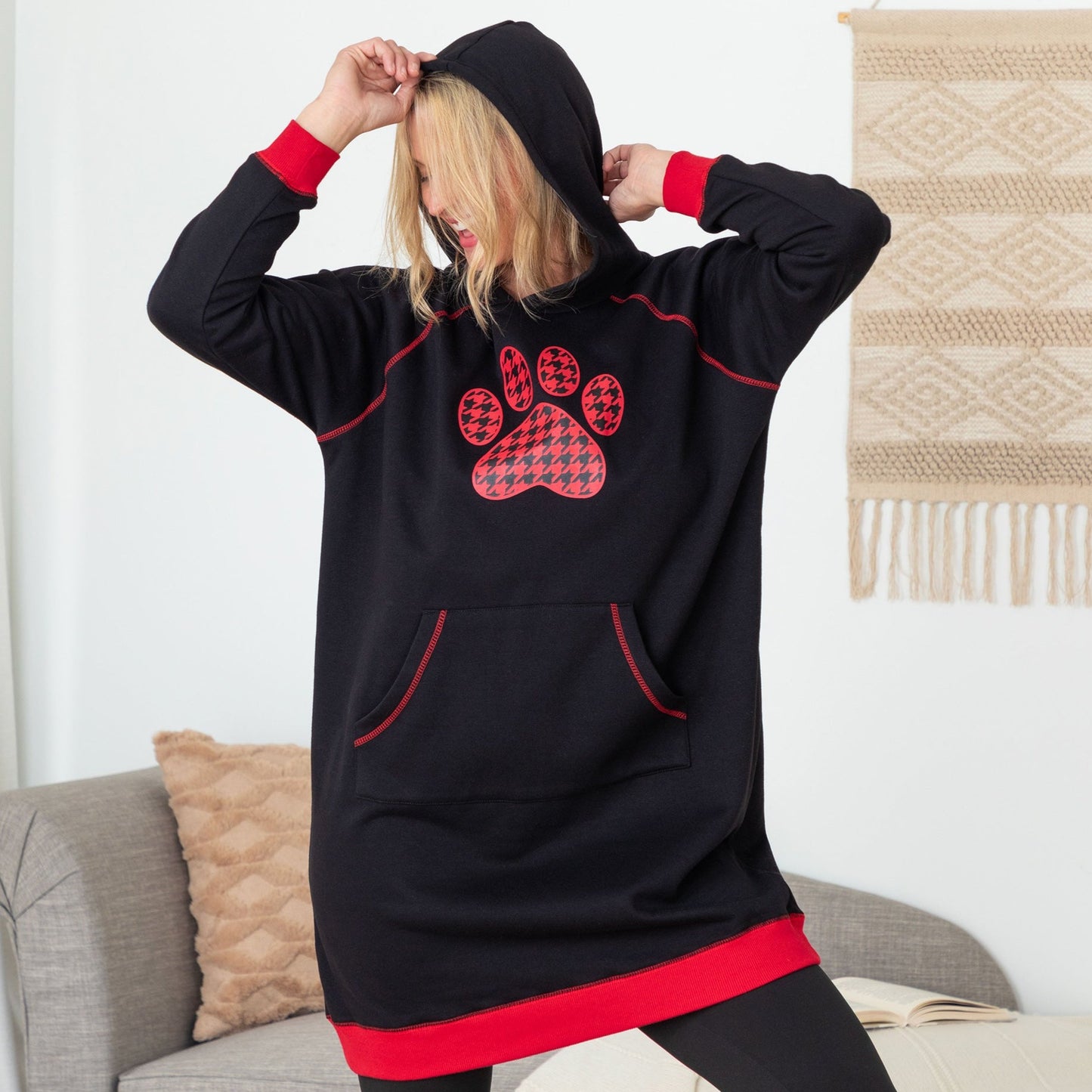 Paw Print Oversized Hooded Sweatshirt