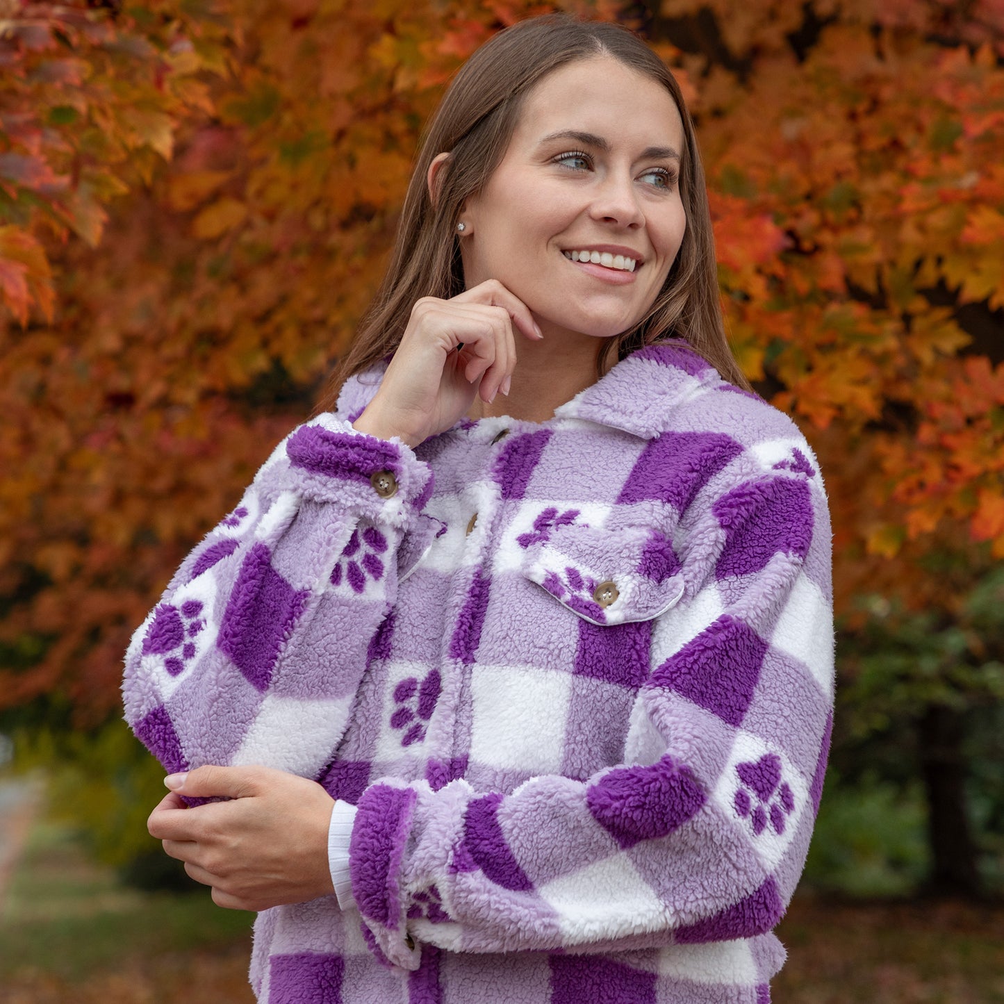 Purple Paws & Plaid Plush Sherpa Fleece Sweater Jacket