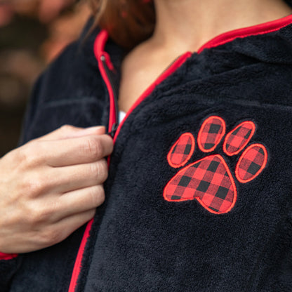 Buffalo Check Paw Print Plush Sherpa Hooded Jacket