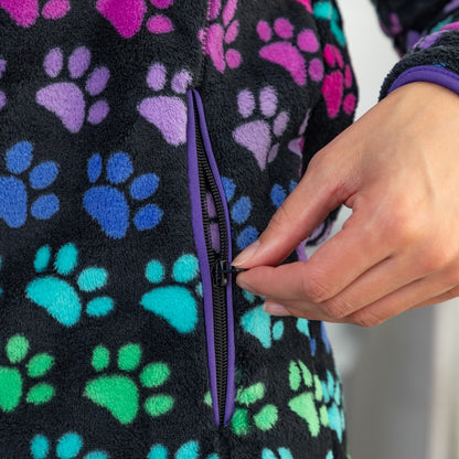 Printed Paws Fleece Trimmed Zippered Jacket