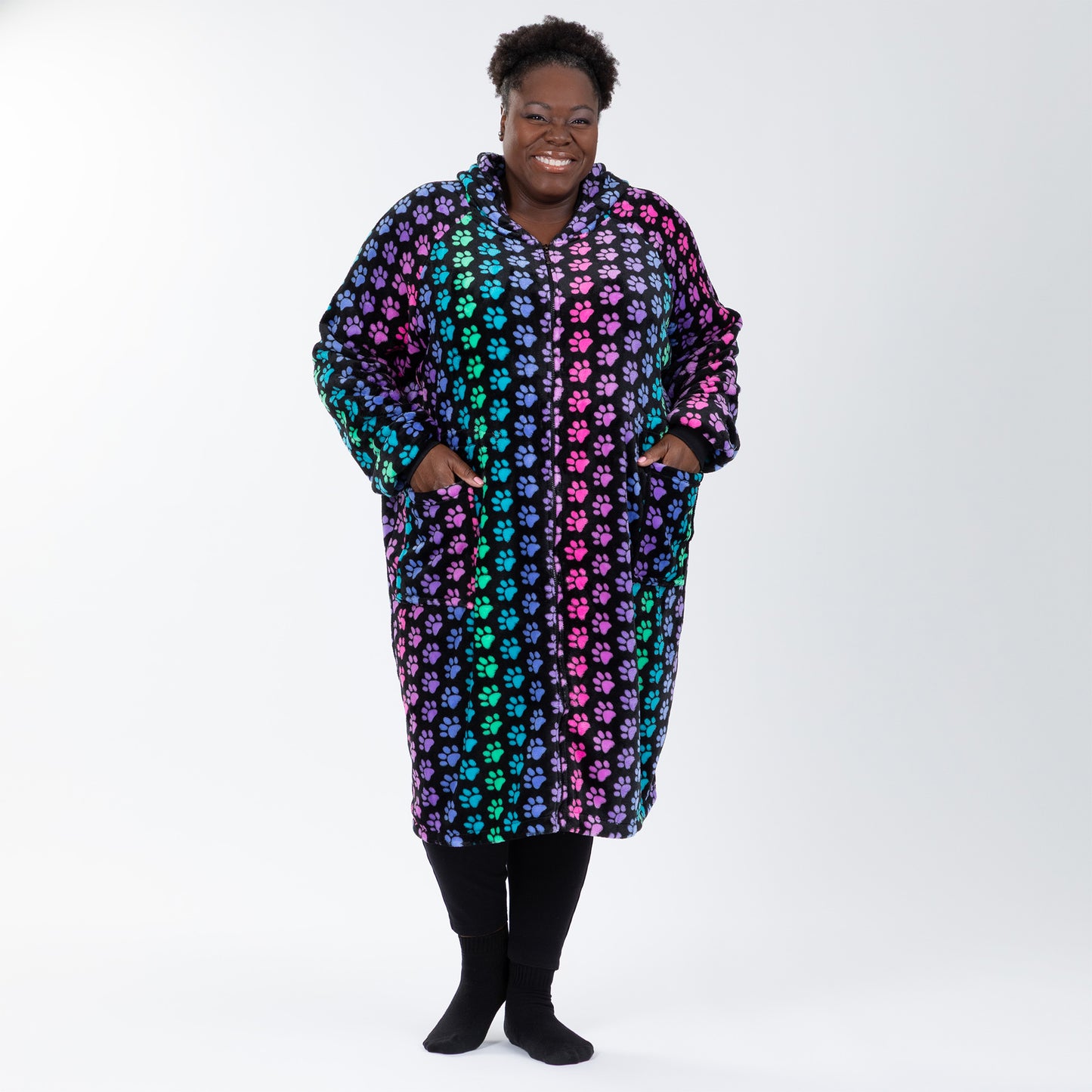 Super Cozy&trade; Paw Print Full Zip Blanket Hoodie with Waist Toggle