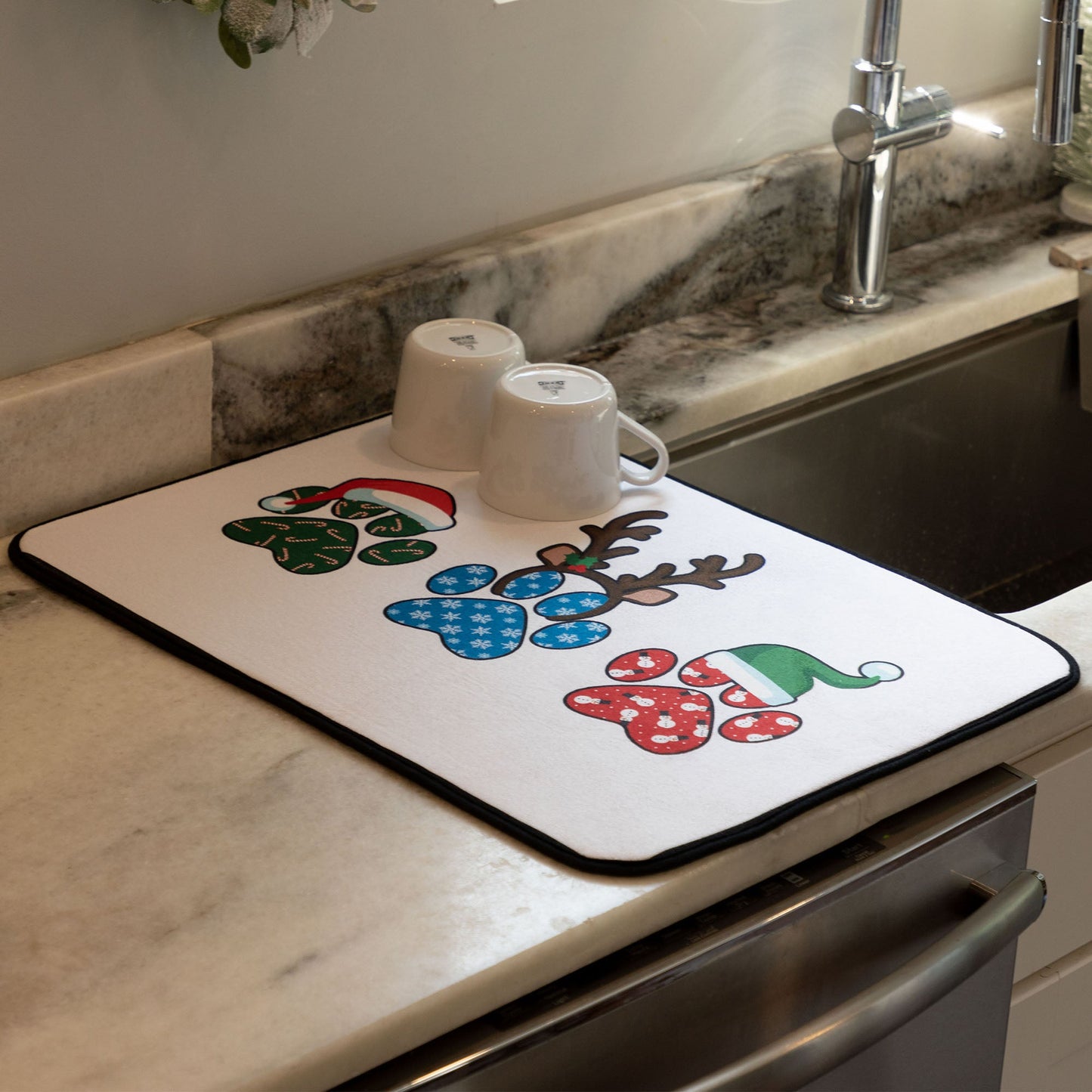 Christmas Paws Dish Drying Mat