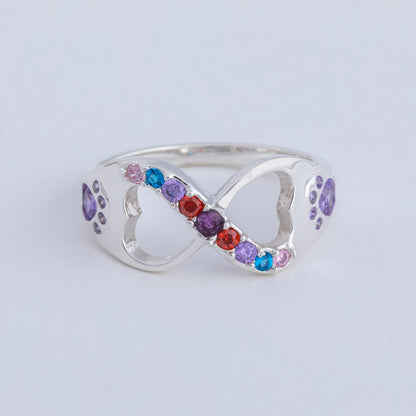 Rainbow Bridge Infinity Paw Print Sterling Ring