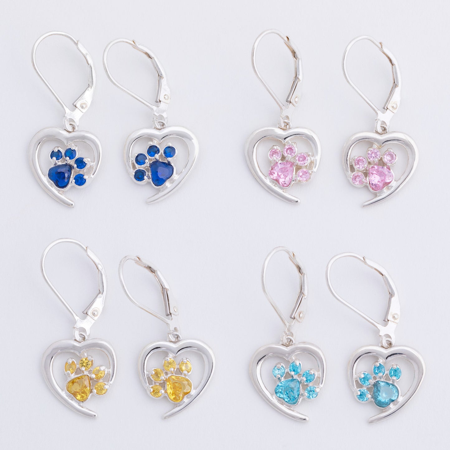 Always in My Heart Sterling Birthstone Paw Print Earrings