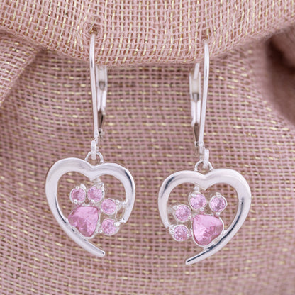 Always in My Heart Sterling Birthstone Paw Print Earrings