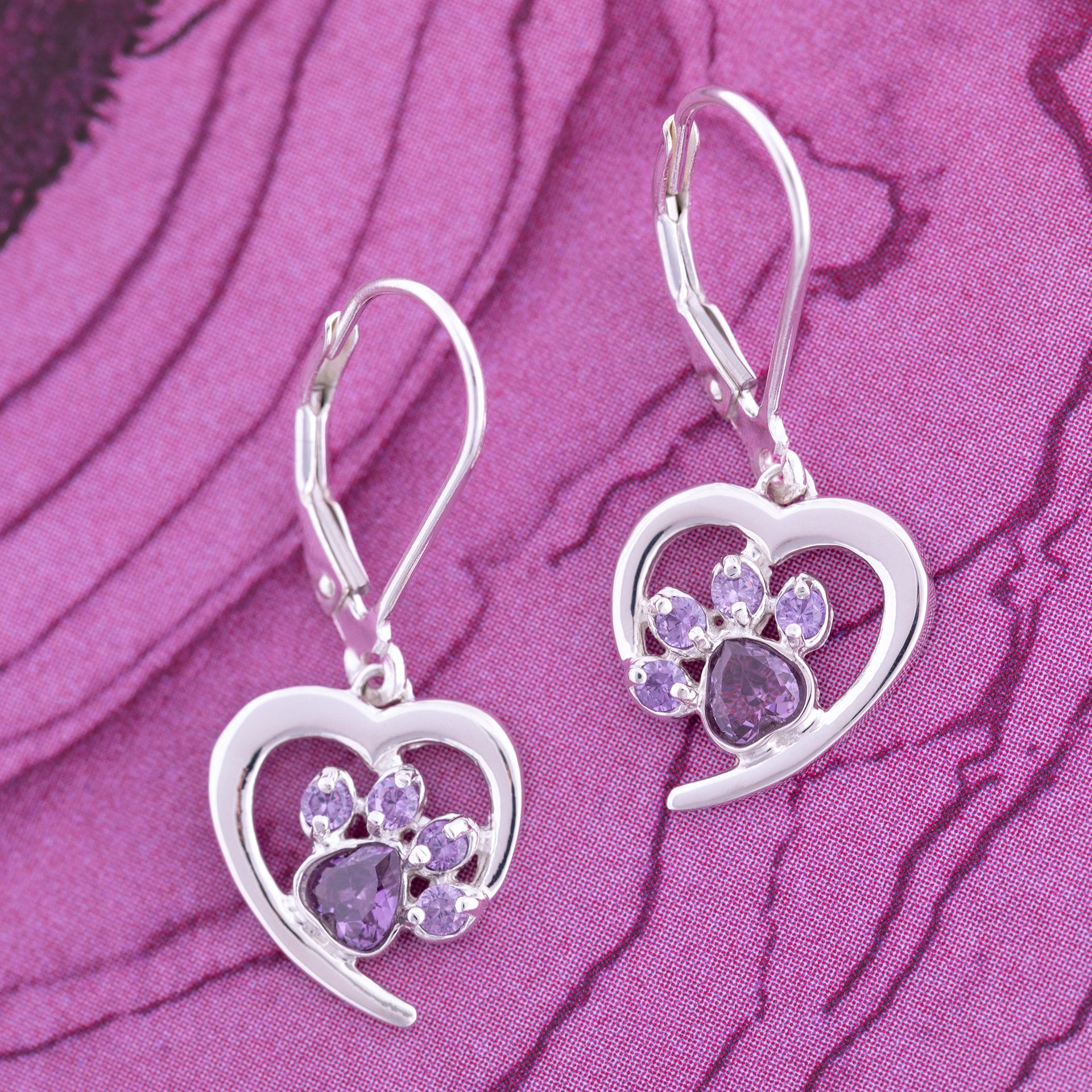 Always in My Heart Sterling Birthstone Paw Print Earrings