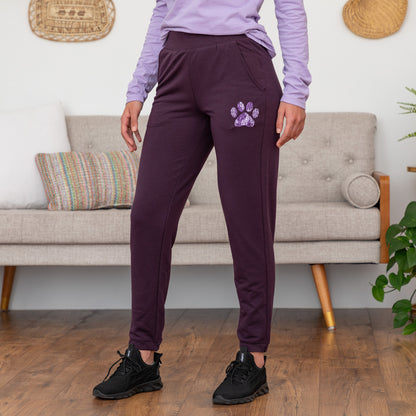 Paw Print Lightweight Tapered Sweatpants with Pockets & Elastic Waist