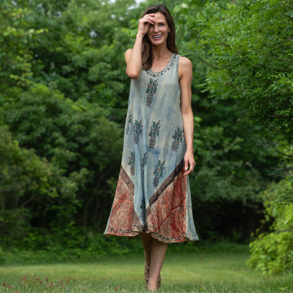 Dusty Pink & Blue Floral Sleeveless Dress