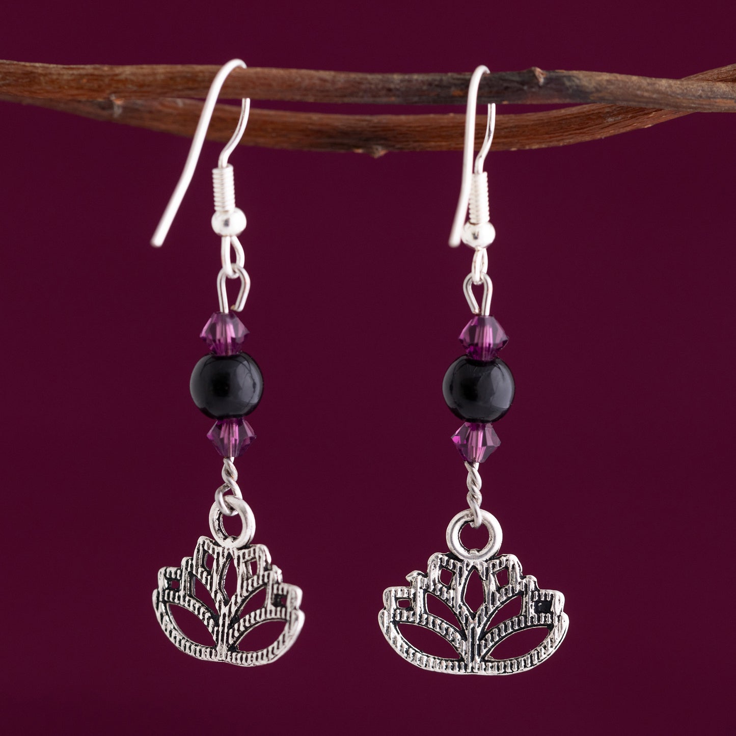 Lotus & Amethyst Bead Earrings