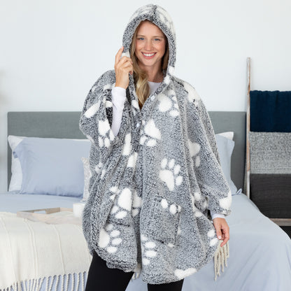 Cozy in Paws Plush Sherpa Fleece Hooded Cape with Pockets