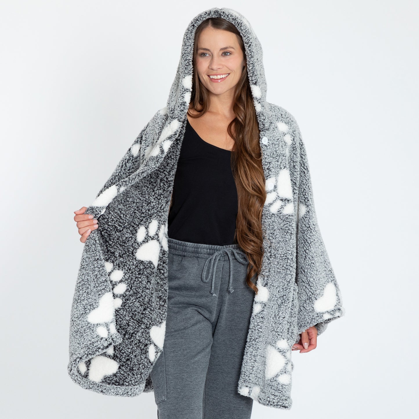 Cozy in Paws Plush Sherpa Fleece Hooded Cape with Pockets