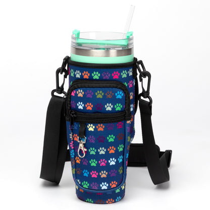 Paw Print Tumbler Carrier with Zippered Pockets
