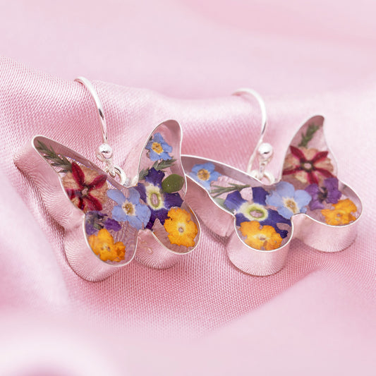 Real Flowers & Sterling Butterfly Earrings