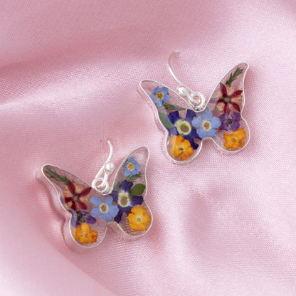 Real Flowers & Sterling Butterfly Earrings