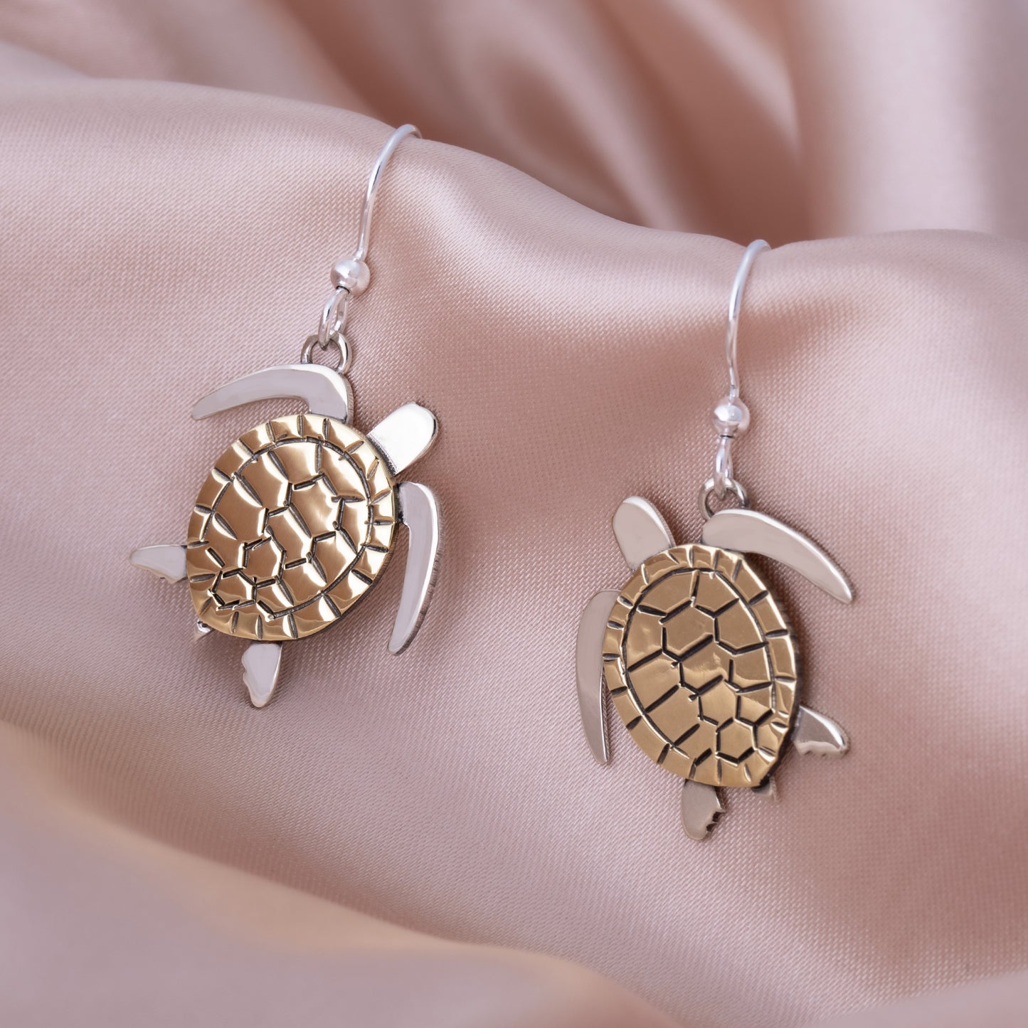 Sweet Sea Turtle Mixed Metal Earrings