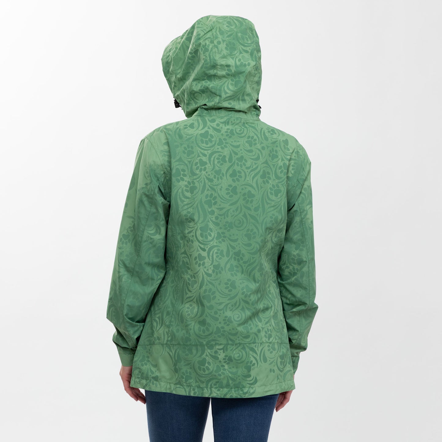 Green patterned raincoat on a white background