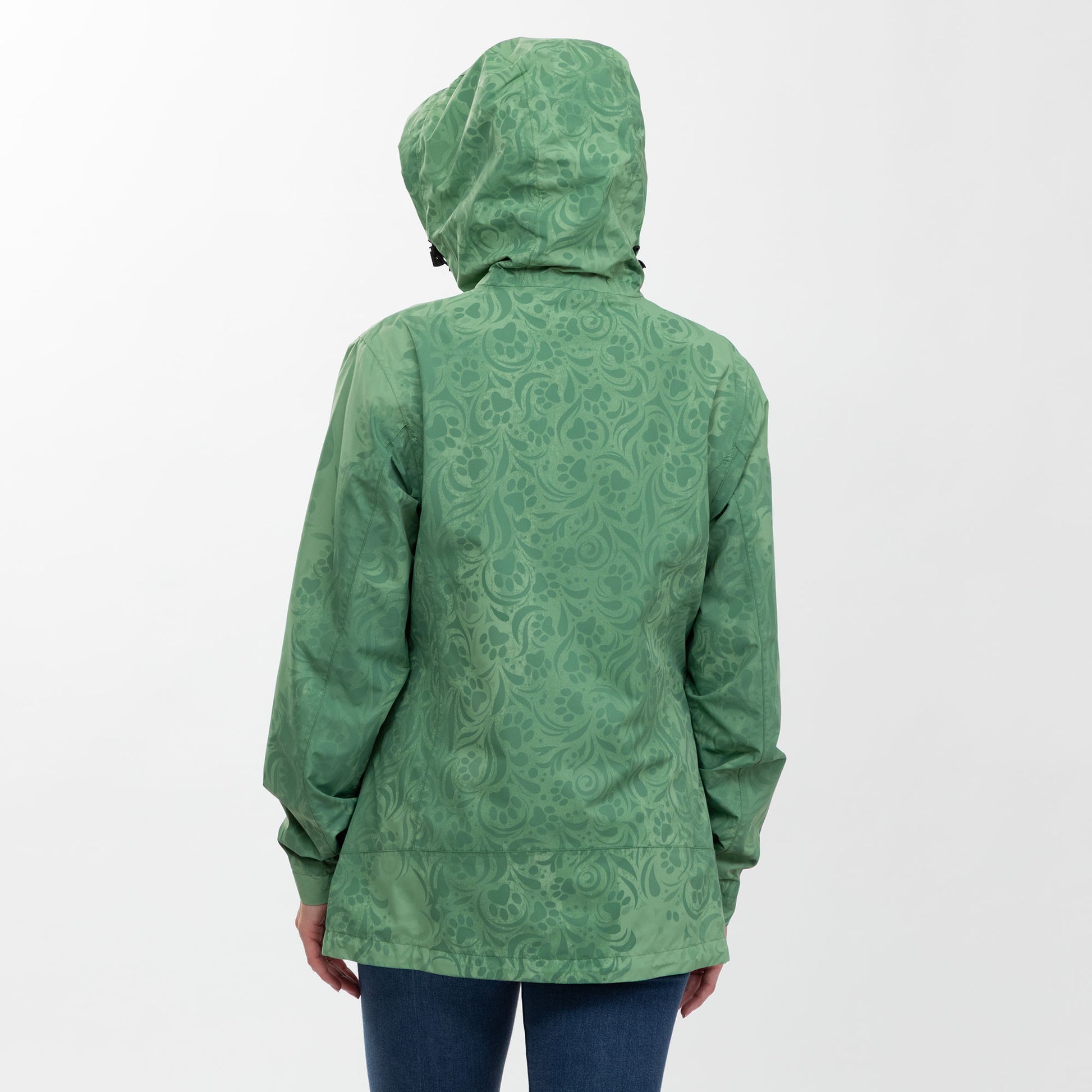 Green patterned raincoat on a white background