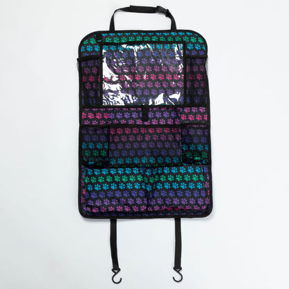 Multicolored patterned bag with reflective material on a white background