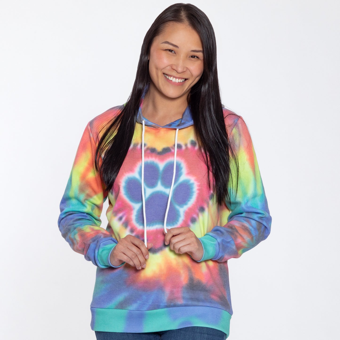 Purple Paw Tie-Dye Lightweight Pullover Hoodie