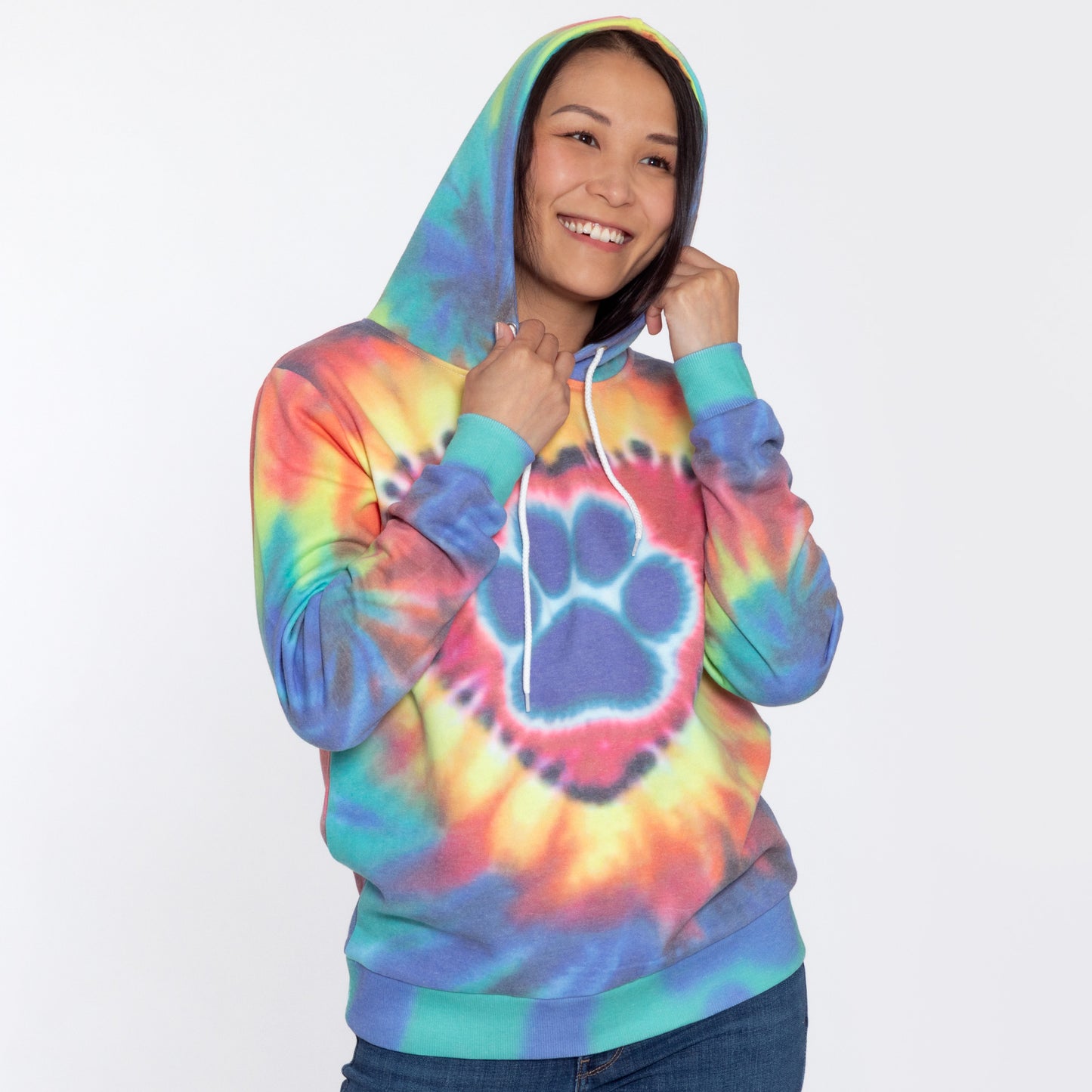 Purple Paw Tie-Dye Lightweight Pullover Hoodie